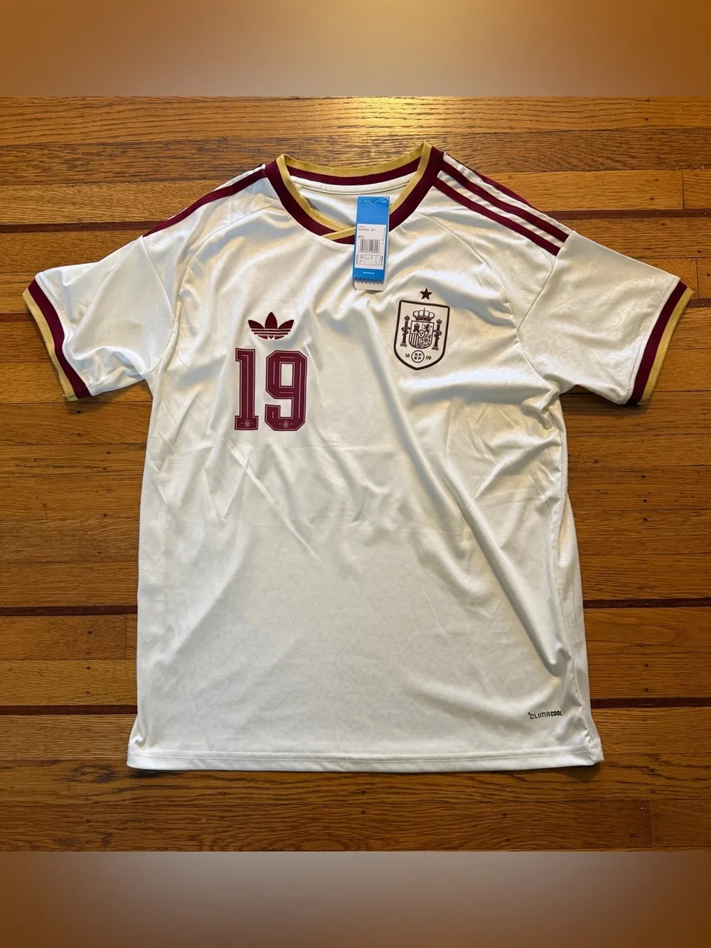 Adidas #19 Yamal Striker Soccer Jersey White and Maroon Spain World Cup 2026